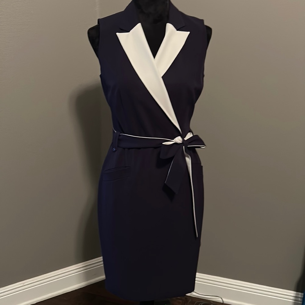 Beautiful and Classy Navy and White knee length dress